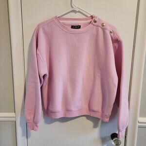 J Crew Pink Heritage XS Sweatshirt Fleece Cropped with Gold Buttons Top Preppy